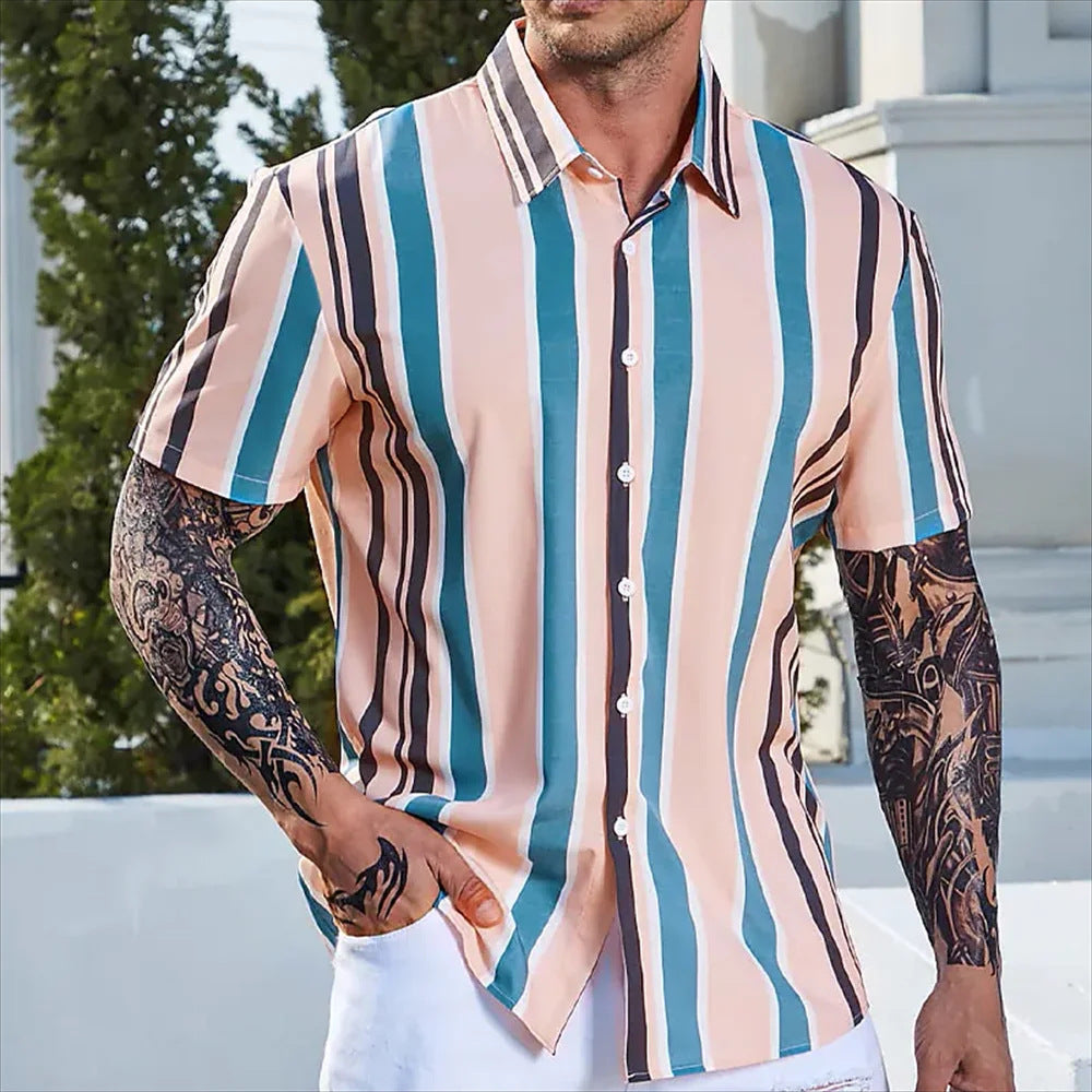 classy mens fashion Hawaiian Shirt Men Vintage Summer Shirt Striped Shirt Short Sleeve Street Men Designer Clothing