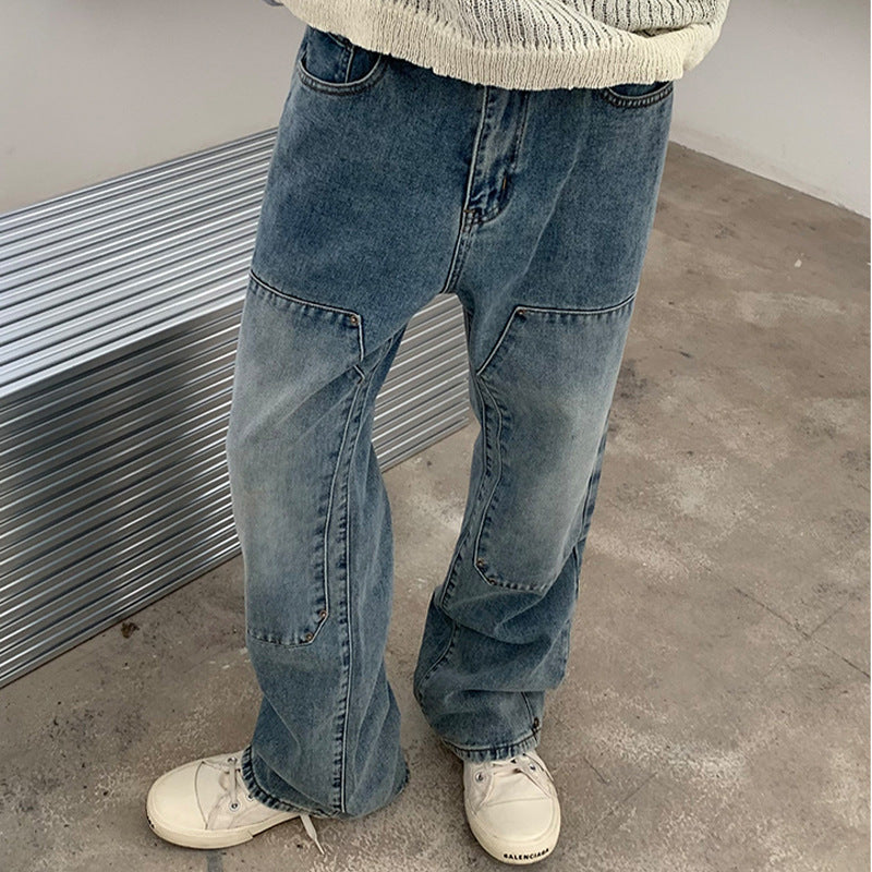 men fall outfits casual American Retro Washed Distressed Jeans Men's New Fashion Brand Design Loose Straight Wide Leg Casual Mopping Pants