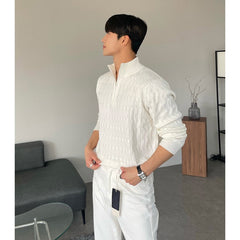 men fall outfits Half Turtleneck Zipper Sweater Men's High-Grade Lazy Pullover Long Sleeve Sweater Fashionable Western Style All-Match White Coat