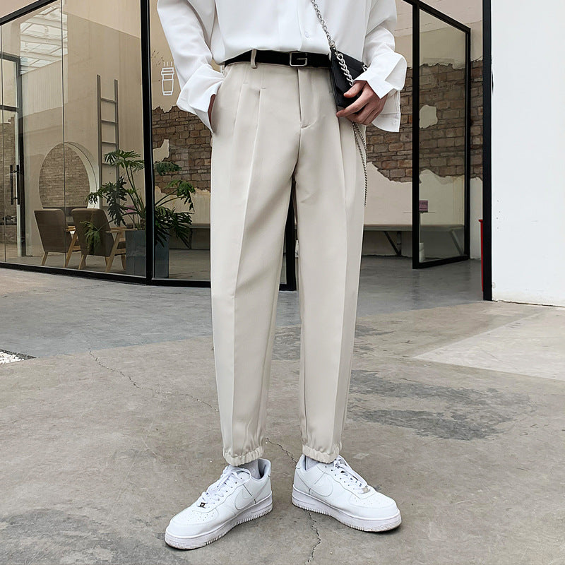 men’s style Autumn and Winter New Men's Korean-Style Pleated Draping Suit Pants Youth Business Loose Ankle-Tied Casual Pants Fashion