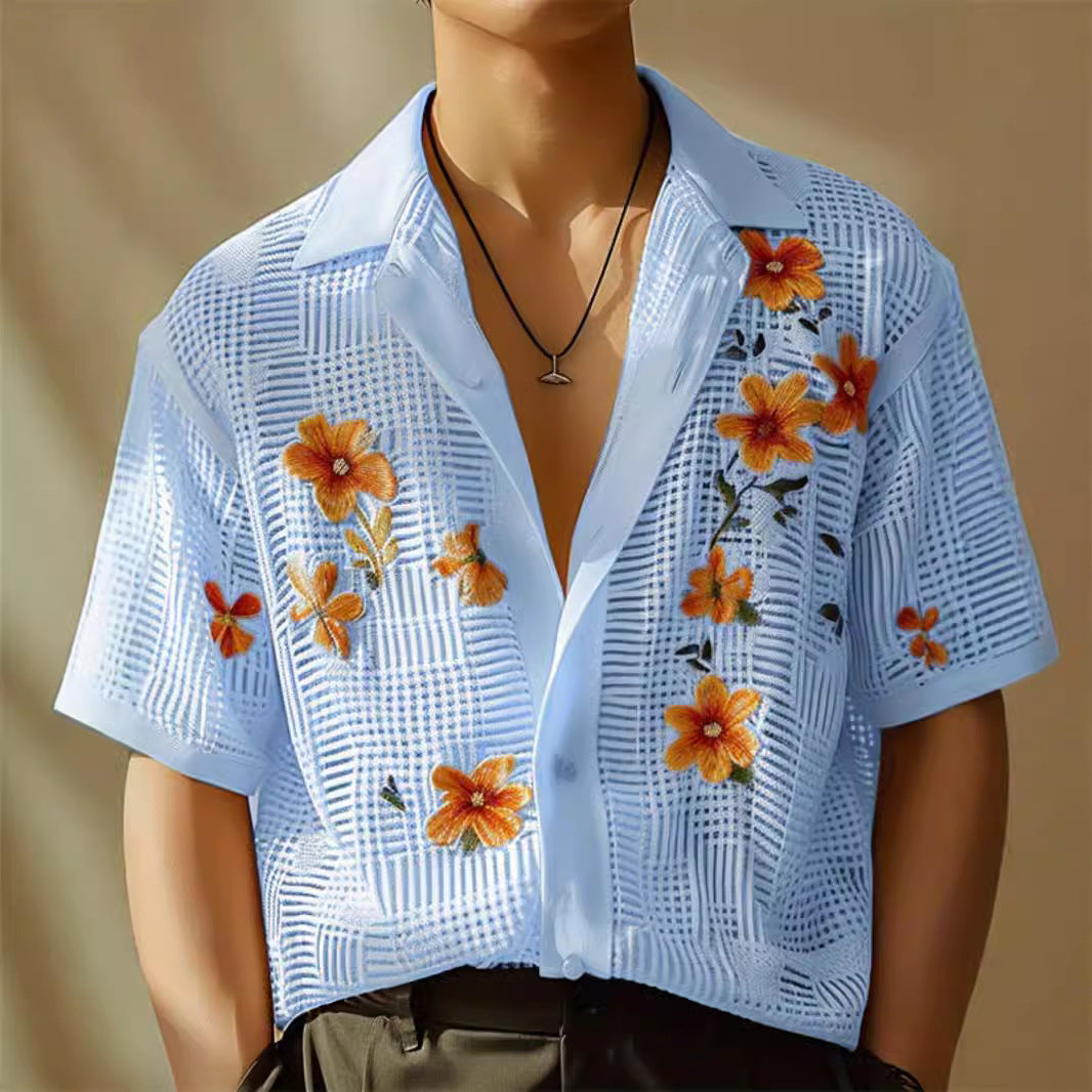 90s fashion men 2024 Summer New Casual Printed Lapel Short Sleeve Single-Breasted Beach Vacation Men's Shirt