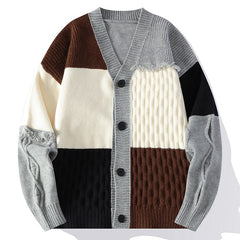 boy outfits Autumn and Winter Cardigan Sweater Men's Trendy Color Matching Knitted Coat Youth Style V-neck Loose Top