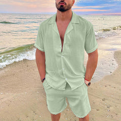 boy outfits Men's Summer Lapel Cotton Linen Solid Color Short Sleeve Shorts Suit