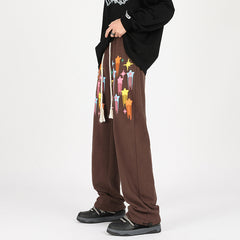 90s fashion men Graffiti Star Casual Pants Men's Spring American Retro Fashion Brand Straight Pants Loose All-Match Couple Wide-Leg Pants