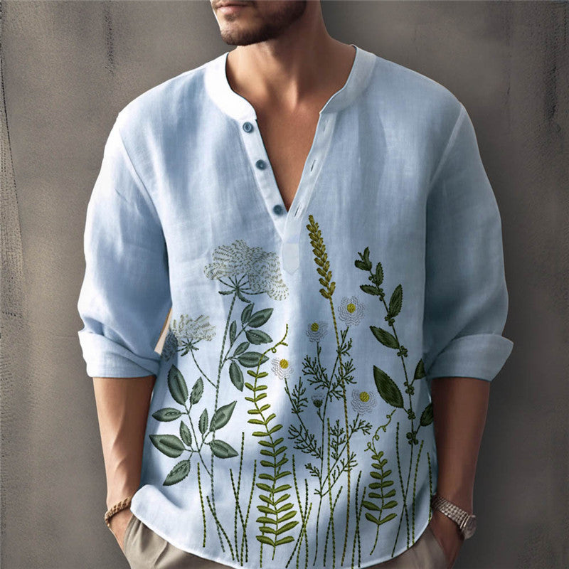 mens fall fashion Summer 2024 Loose Striped Linen Youth Casual Youth Linen Cotton Stand Collar Thin Men's Shirt