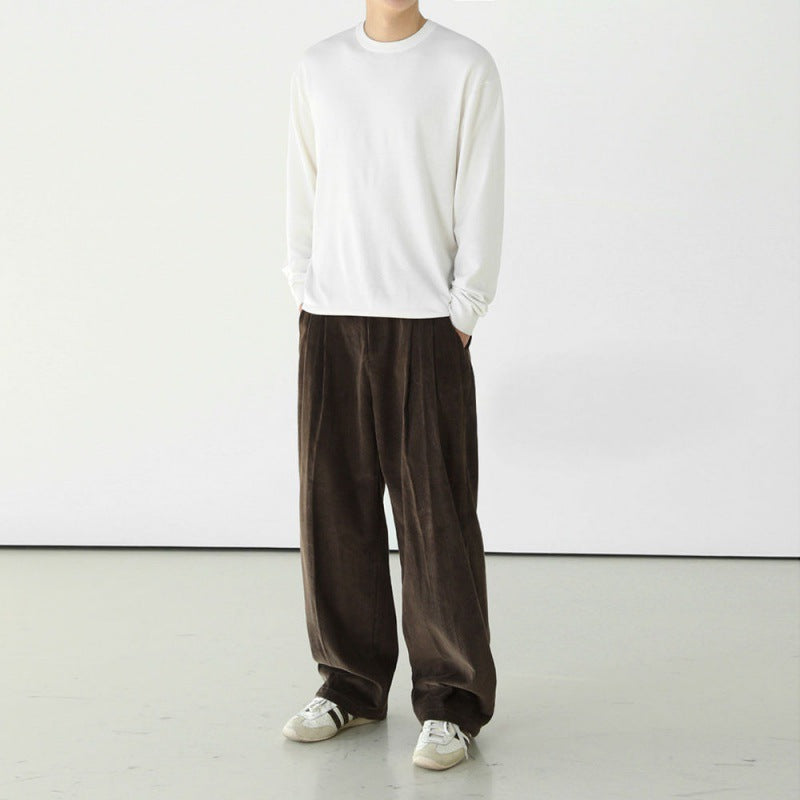 90s streetwear Retro Casual Trousers Men's Winter Wide Leg Straight Pants Korean Style Loose Corduroy Draping Pants