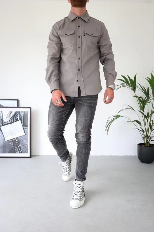 men fall outfits Autumn and Winter New Men's Youth Casual Men's Shirt Brushed