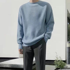 fall mens outfits round Neck Solid Color Sweater Men's Autumn and Winter Loose Korean Style Thick Sweater Lazy Personality Bottoming Sweater Sweater Men