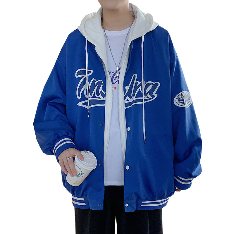 90s streetwear Fake Two-Piece Jacket Men's Spring and Autumn Design Sense Niche Hooded Casual Jacket Hong Kong Style Ins High Sense Top Clothes