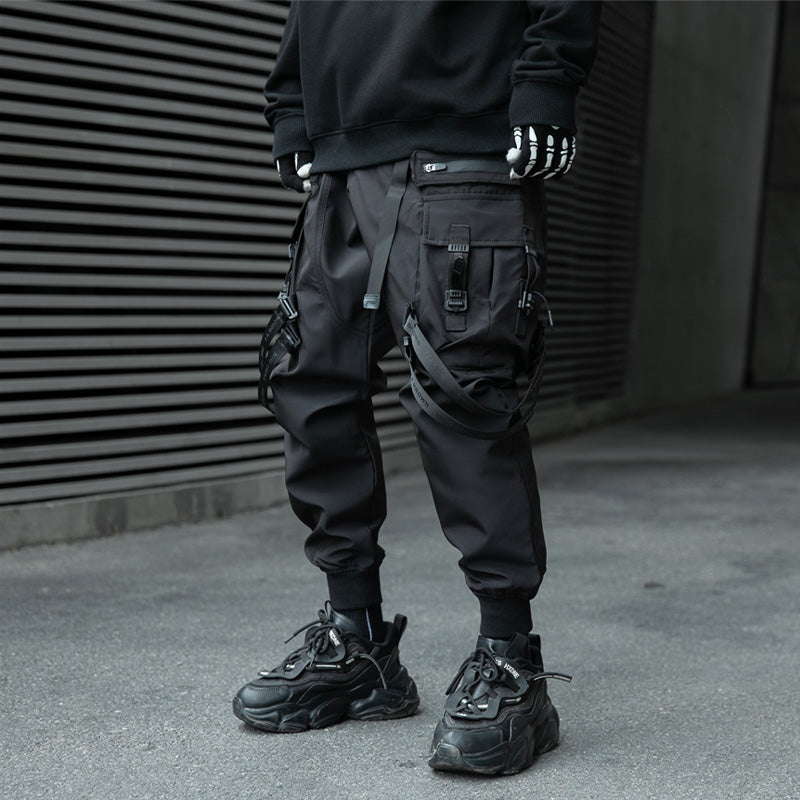 black men streetwear Spring and Autumn Dark Overalls Men's Slim Fit Slimming Boots Street Fashion Functional Pants Ruan Handsome Ankle-Length Pants