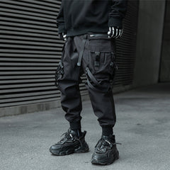 black men streetwear Spring and Autumn Dark Overalls Men's Slim Fit Slimming Boots Street Fashion Functional Pants Ruan Handsome Ankle-Length Pants