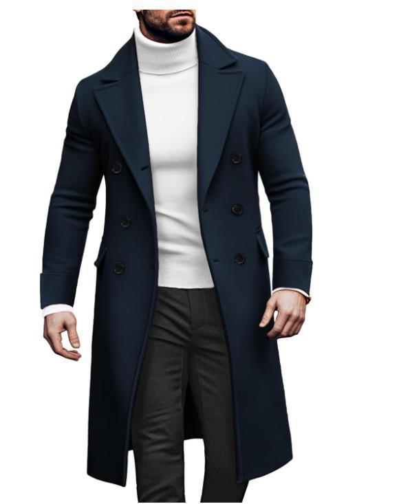 mens fall fashion 2024 New Woolen Long Coat Men's Double Breasted Coat European Version 