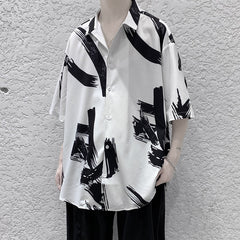 shirt Short Sleeve Shirt Men's Hong Kong Style Spring and Summer Draping Ice Silk Casual Half Sleeve Shirt Men's Loose Design Top Clothes