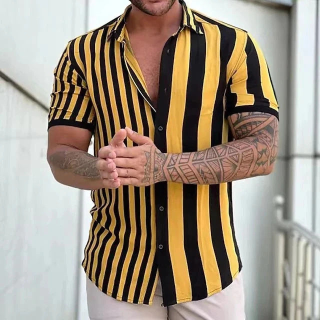 classy mens fashion Hawaiian Shirt Men Vintage Summer Shirt Striped Shirt Short Sleeve Street Men Designer Clothing