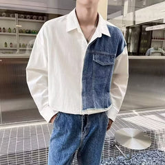 90s fashion men Stitching Shirt Men's Short Sleeve Fashion Brand Ruan Handsome Contrast Color Half Sleeve Shirt Men's 2024 New Summer Half Sleeve Shirt