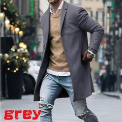 men’s style Autumn and Winter New Solid Color Men's Mid-Length Woolen Coat Slim plus Size Single-Breasted Trench Coat