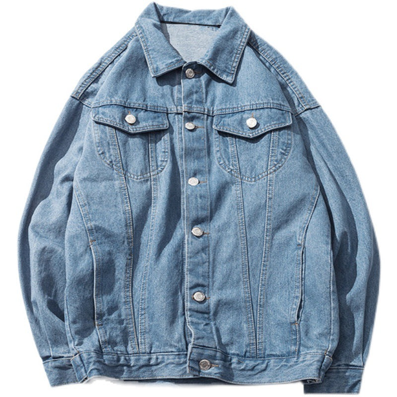 90s fashion men INS Denim Coat Men's Spring and Autumn Fashion Brand Pu Shuai Jacket Hong Kong Style High Street Loose Student Work Clothes