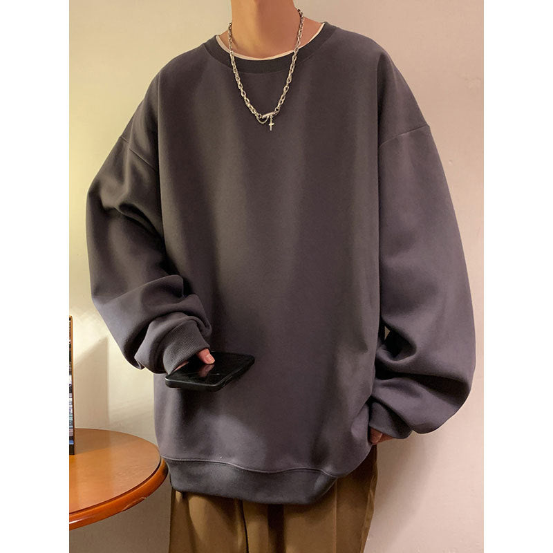 boy outfits Wine Red Sweater Men's Autumn and Summer American Retro Small Neckline Long Sleeve T-shirt round Neck Hooded Casual Jacket