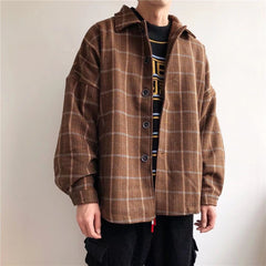 mens fall fashion Plaid Woolen Coat Men's Autumn and Winter Japanese Fashionable Ins Elegant High-Grade Loose Short Thickened Jacket Top