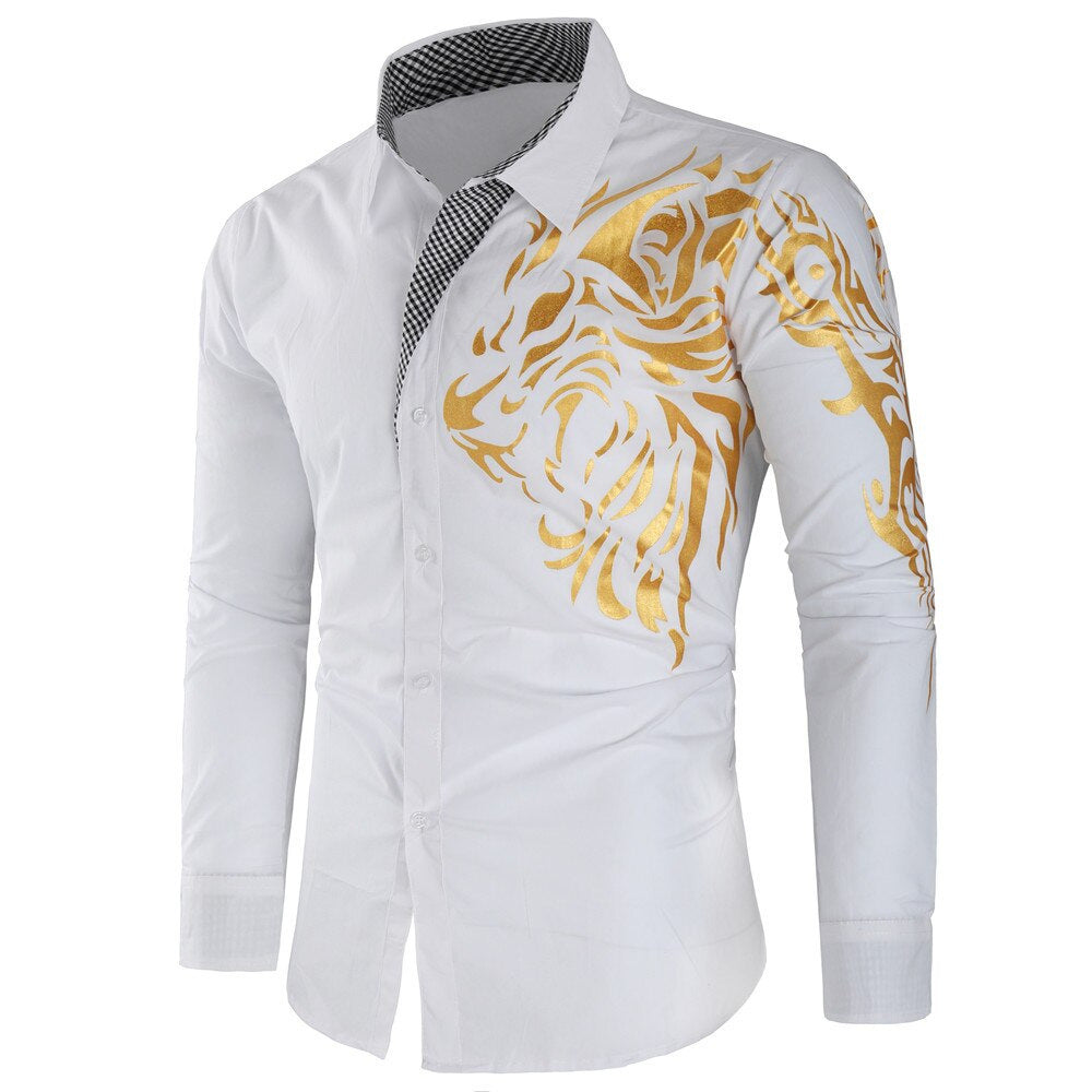 mens fall fashion 2024 Men's New Casual Trendy Men's Long-Sleeved Digital Printing Gradual Shirt Autumn Top