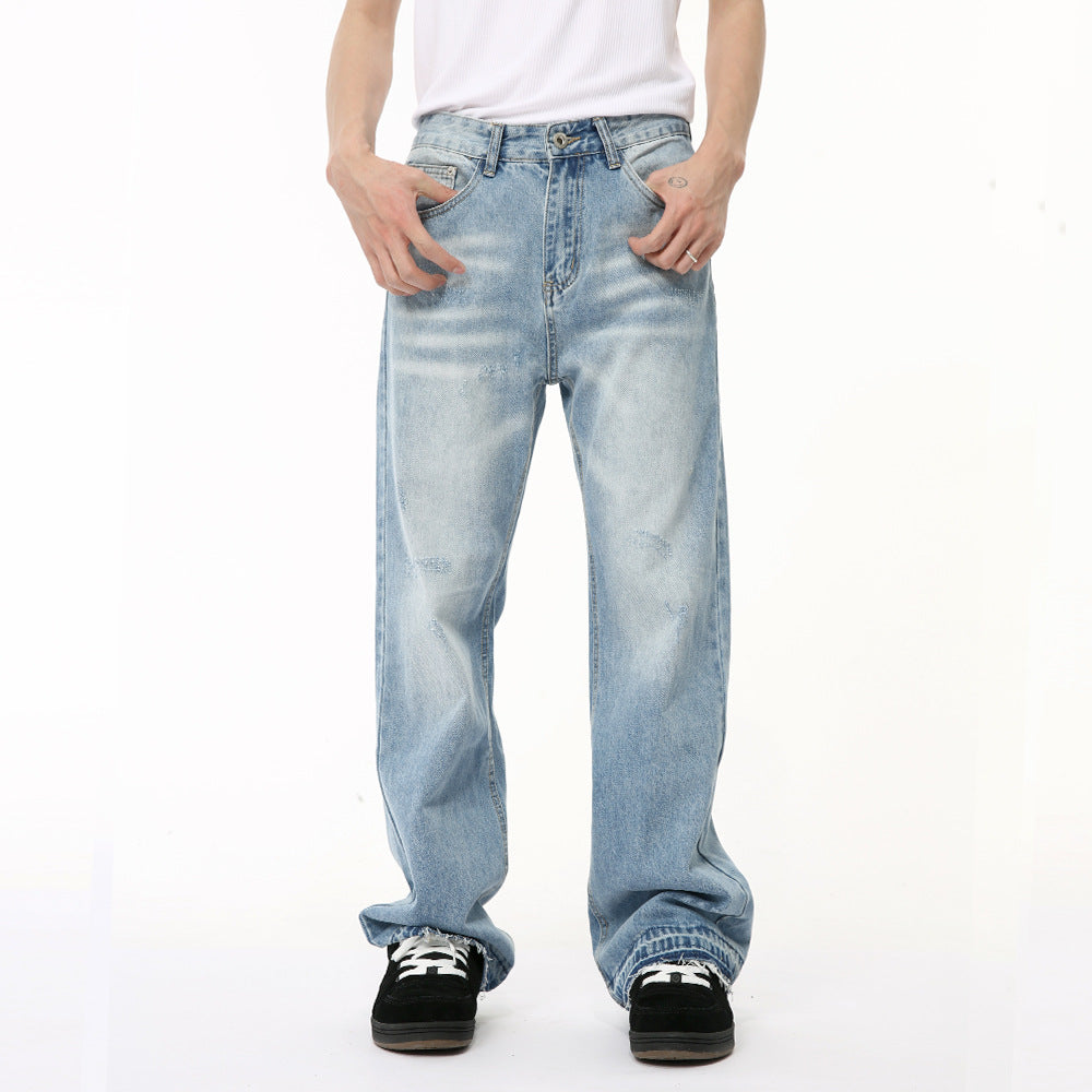 short mens haircut Mtlclothes Men's Clothing | 2024 Summer New American Basic Simple Washed Micro-Pull Denim Pants Casual