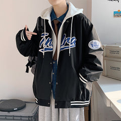 90s streetwear Fake Two-Piece Jacket Men's Spring and Autumn Design Sense Niche Hooded Casual Jacket Hong Kong Style Ins High Sense Top Clothes