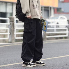 masc outfits Overalls Men's Spring and Autumn High Street Ins Cotton Loose Straight Pants Neutral Style Drawstring Ankle-Tied Casual Pants