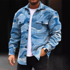 mens fall fashion New Autumn and Winter Long-Sleeved Pocket Men's Jacket Men's Lapel Ethnic Style Long-Sleeved Shirt Button Sweater