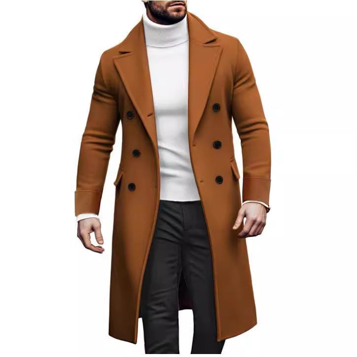 mens fall fashion 2024 New Woolen Long Coat Men's Double Breasted Coat European Version 