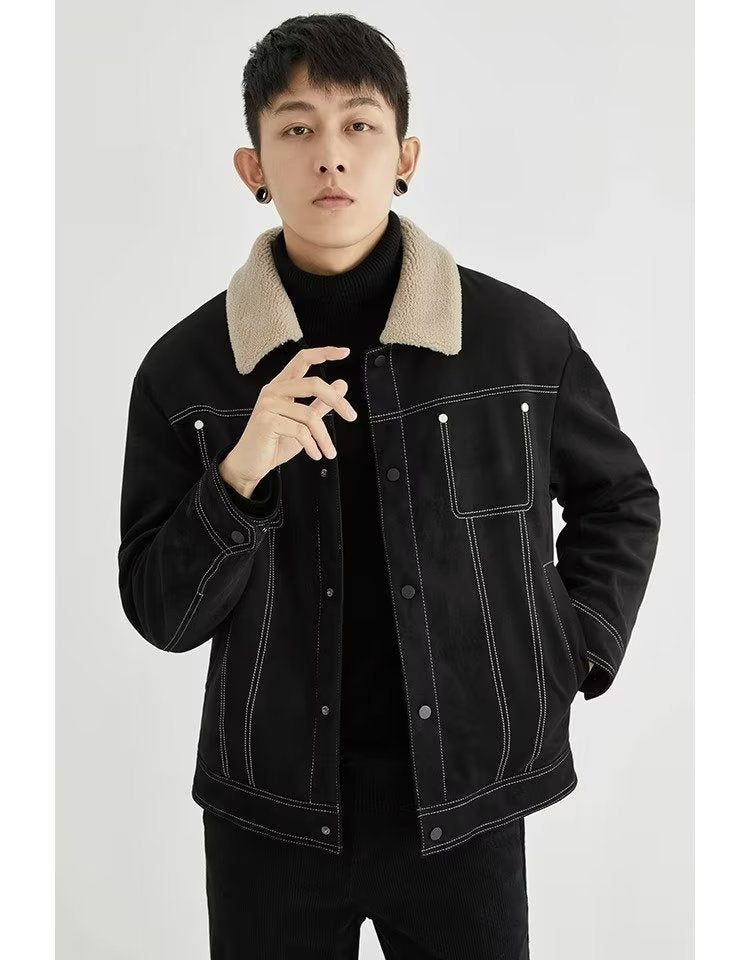 men winter outfits Suede Jacket Men's Short Autumn and Winter Thickened Workwear Korean Style Trendy Casual Woolen Lamb Wool Jacket Men