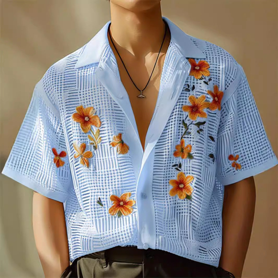 90s fashion men 2024 Summer New Casual Printed Lapel Short Sleeve Single-Breasted Beach Vacation Men's Shirt