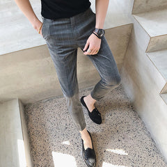 man outfit Summer Plaid Pants Men's Net Slim Fit Skinny Pants Thin Cropped Pants Slim Cropped Casual Suit Pants Men's Pants