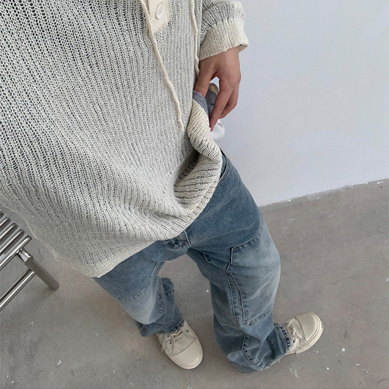 men fall outfits casual American Retro Washed Distressed Jeans Men's New Fashion Brand Design Loose Straight Wide Leg Casual Mopping Pants