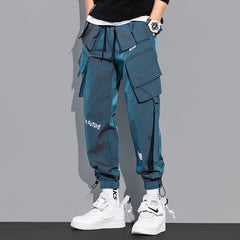 techwear outfits Spring and Autumn Laser Reflective Overalls Men's Fashion Brand Loose Multi-Bag Men's Ankle-Tied Casual Pants Ins Super Popular Pants