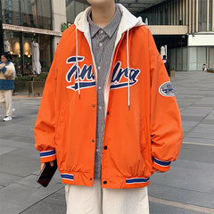 90s streetwear Fake Two-Piece Jacket Men's Spring and Autumn Design Sense Niche Hooded Casual Jacket Hong Kong Style Ins High Sense Top Clothes