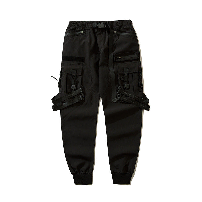 techwear outfits Functional Style Overalls Men's Fashion Brand Loose Ankle-Tied Tactical Multi-Pocket Ankle-Tied Umbrella Pants Autumn and Winter Casual Trousers