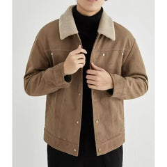 men winter outfits Suede Jacket Men's Short Autumn and Winter Thickened Workwear Korean Style Trendy Casual Woolen Lamb Wool Jacket Men