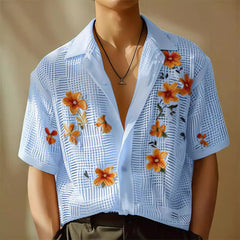 90s fashion men 2024 Summer New Casual Printed Lapel Short Sleeve Single-Breasted Beach Vacation Men's Shirt