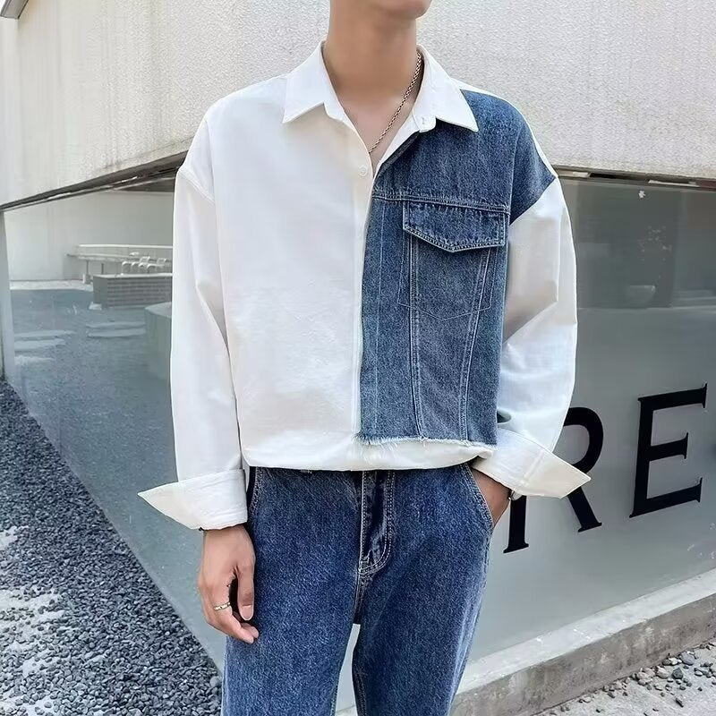 90s fashion men Stitching Shirt Men's Short Sleeve Fashion Brand Ruan Handsome Contrast Color Half Sleeve Shirt Men's 2024 New Summer Half Sleeve Shirt