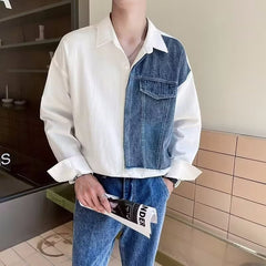 90s fashion men Stitching Shirt Men's Short Sleeve Fashion Brand Ruan Handsome Contrast Color Half Sleeve Shirt Men's 2024 New Summer Half Sleeve Shirt