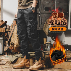 black men streetwear American Retro Fleece-lined Workwear Pants Men's Spring 2024 New Functional City Outdoor Commuter Men's Casual Pants