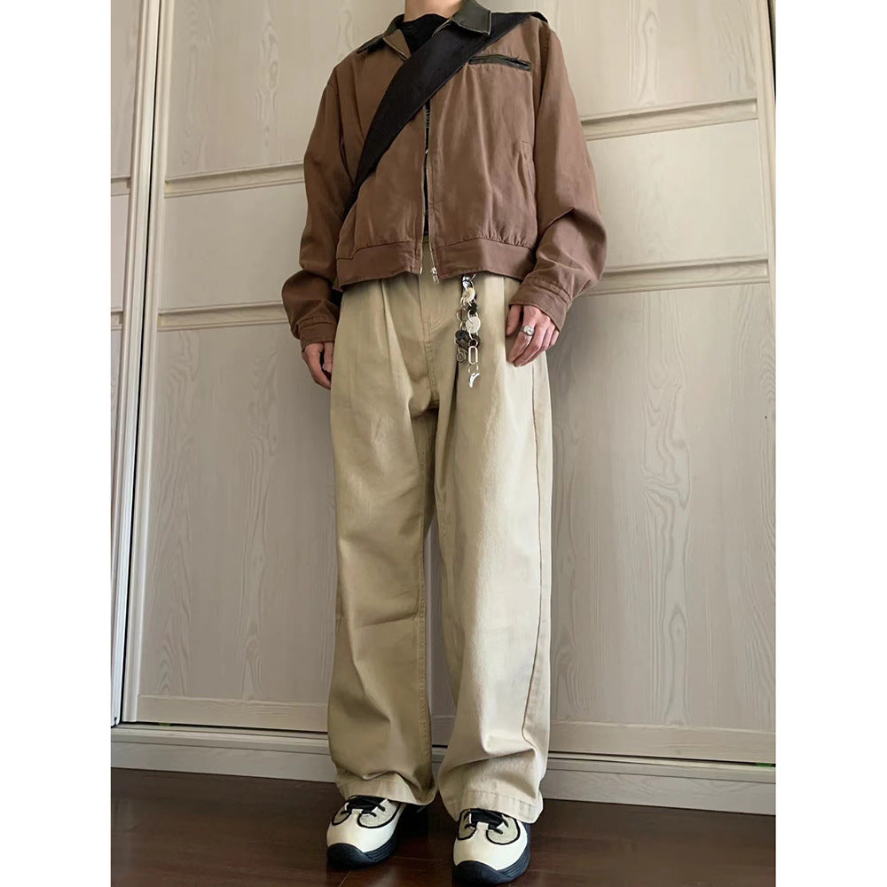 boy outfits American Style Vintage Casual Pants Men's Spring and Autumn New Japanese Style Loose Straight Workwear Wide Leg Long Pants