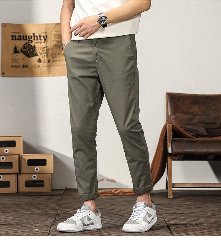 business casual men Casual Pants Men's Autumn Thin Slim Straight Trousers Hong Kong Style Trendy Simple Tapered Ankle-Length Business Trousers