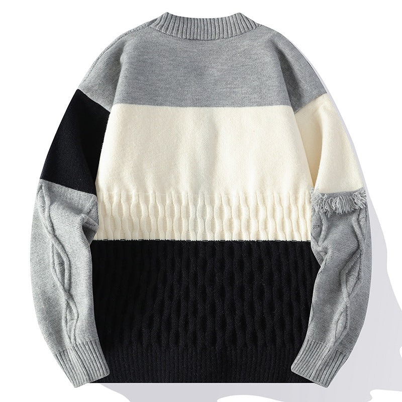 boy outfits Autumn and Winter Cardigan Sweater Men's Trendy Color Matching Knitted Coat Youth Style V-neck Loose Top