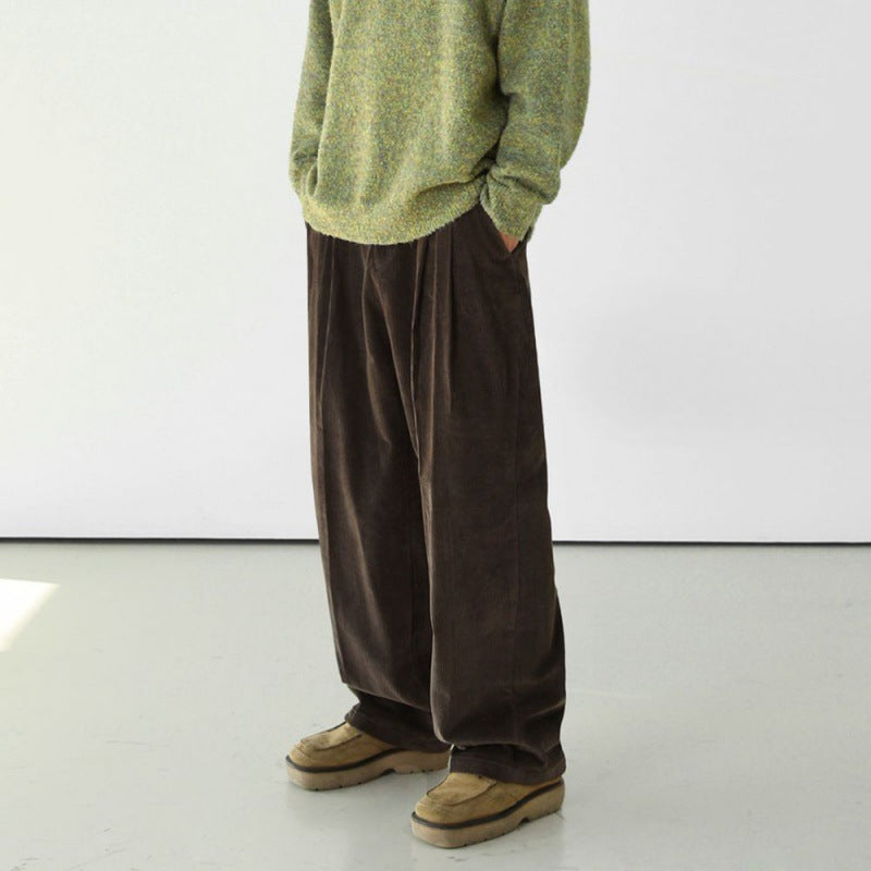 90s streetwear Retro Casual Trousers Men's Winter Wide Leg Straight Pants Korean Style Loose Corduroy Draping Pants