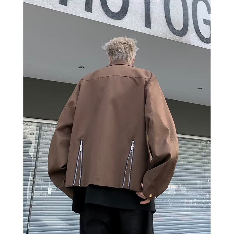 mens fall outfits Small Oxford Waterproof Jacket Men's 2024 Spring and Autumn New High-End TextureDouble Zipper Top Coat