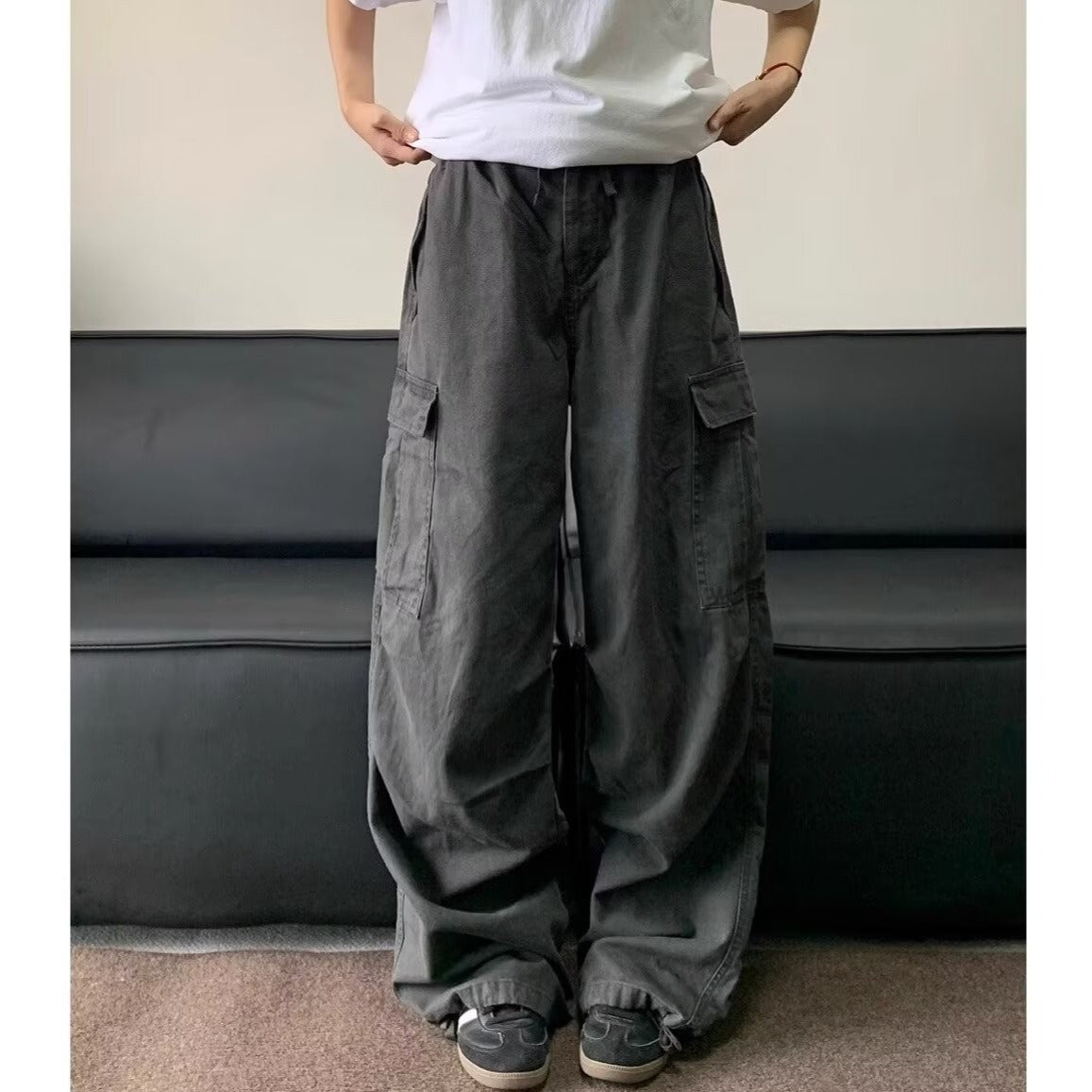 mens fall outfits 2024 American High Street Style Washed Wide-Leg Overalls Men's Street Fashion Brand Loose Multi-Pocket Casual Pants Straight Pants