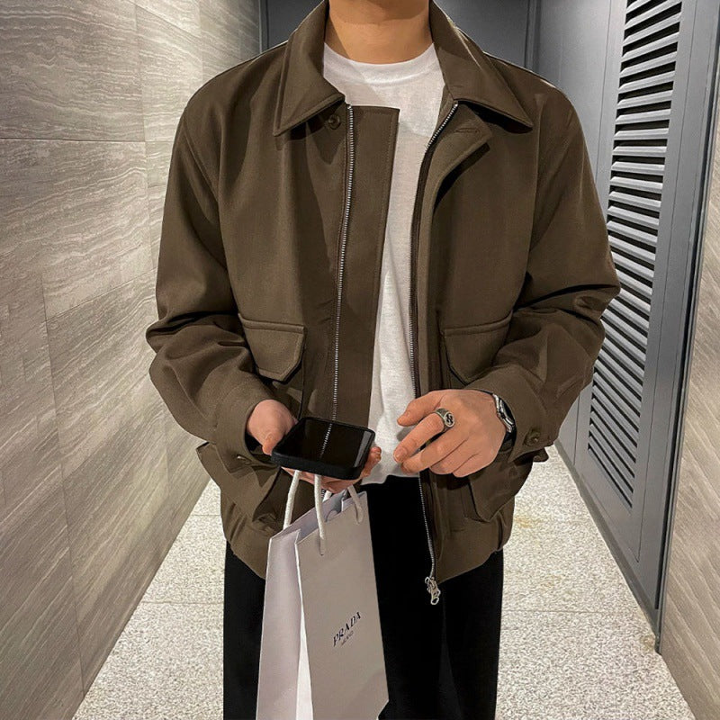 men fall outfits Retro Workwear Lapel Jacket Men's 2024 Spring New Loose Coat Korean Style Trendy Ruan Handsome Top