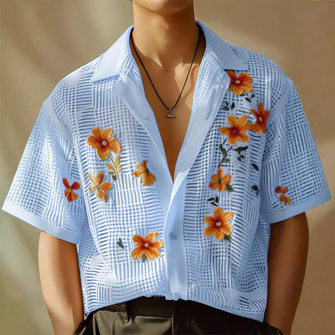 90s fashion men 2024 Summer New Casual Printed Lapel Short Sleeve Single-Breasted Beach Vacation Men's Shirt