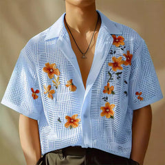 90s fashion men 2024 Summer New Casual Printed Lapel Short Sleeve Single-Breasted Beach Vacation Men's Shirt